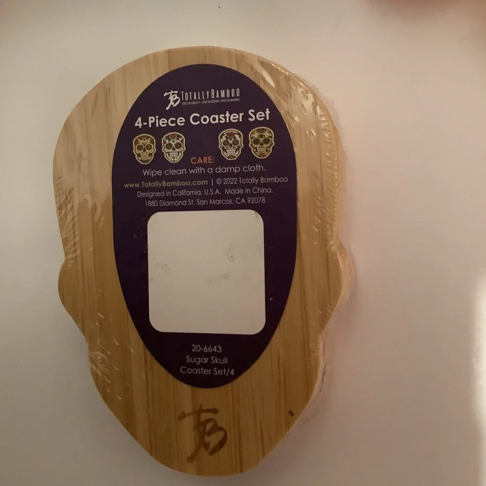 Sugar Skull 4 Piece Bamboo Coaster Set New